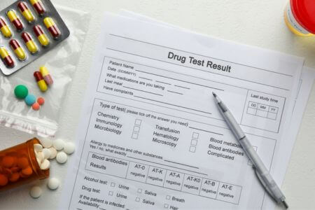 Drug test form with pills